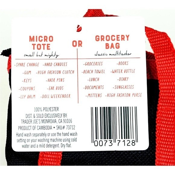 NWT Trader Joe's Micro Tote Bag With Red Grocery Bag Limited Edition - Picture 4 of 4